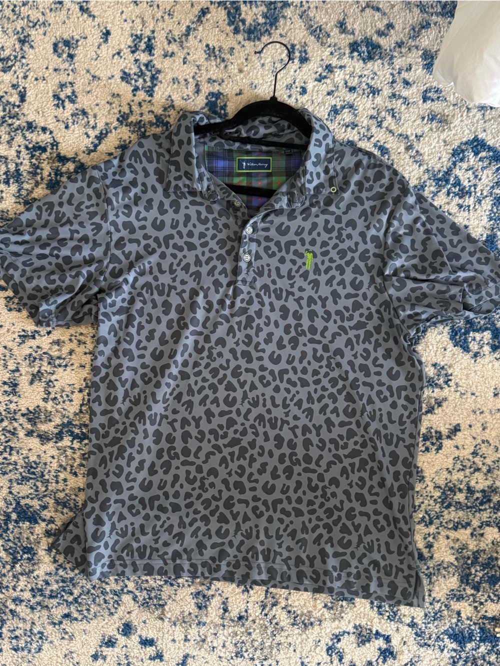 William Murray Polo Shirt in Gray Leopard Print - Performance Short Sleeve
